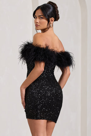 Sara | Pailletten-Minikleed met Off-Shoulder Verenafwerking
