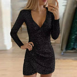 Noelle™ Glitter V-Hals Mini Jurk