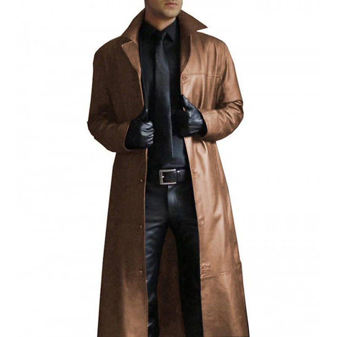 Tijn™ Heren Lange Leren Trenchcoat