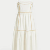 Strapless Maxi Jurk met Gelaagde Rok en Contrastdetails
