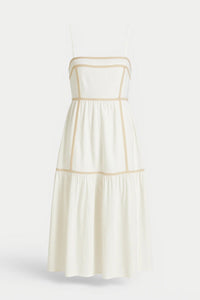 Strapless Maxi Jurk met Gelaagde Rok en Contrastdetails