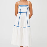 Strapless Maxi Jurk met Gelaagde Rok en Contrastdetails