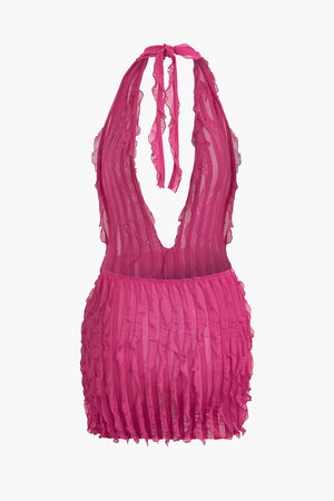 Liana | Sexy Transparant Mini-jurk met Rimpels & Diepe Halslijn
