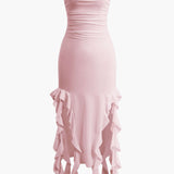 Sofia | Elegante Bandeau-Maxikleed met Volant-Details – Tijdloze Raffinement