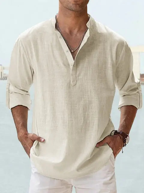 John | Luchtig Linnen Shirt met Henley-Kraag