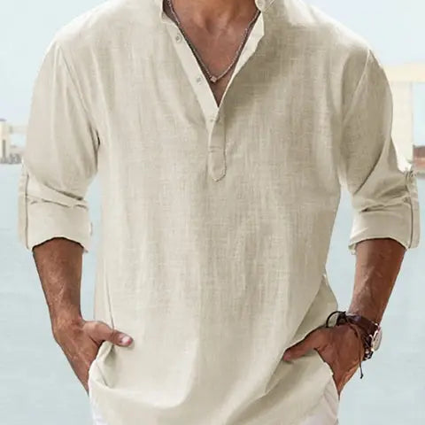 John | Luchtig Linnen Shirt met Henley-Kraag