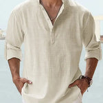 John | Luchtig Linnen Shirt met Henley-Kraag