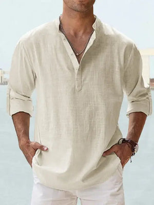 John | Luchtig Linnen Shirt met Henley-Kraag