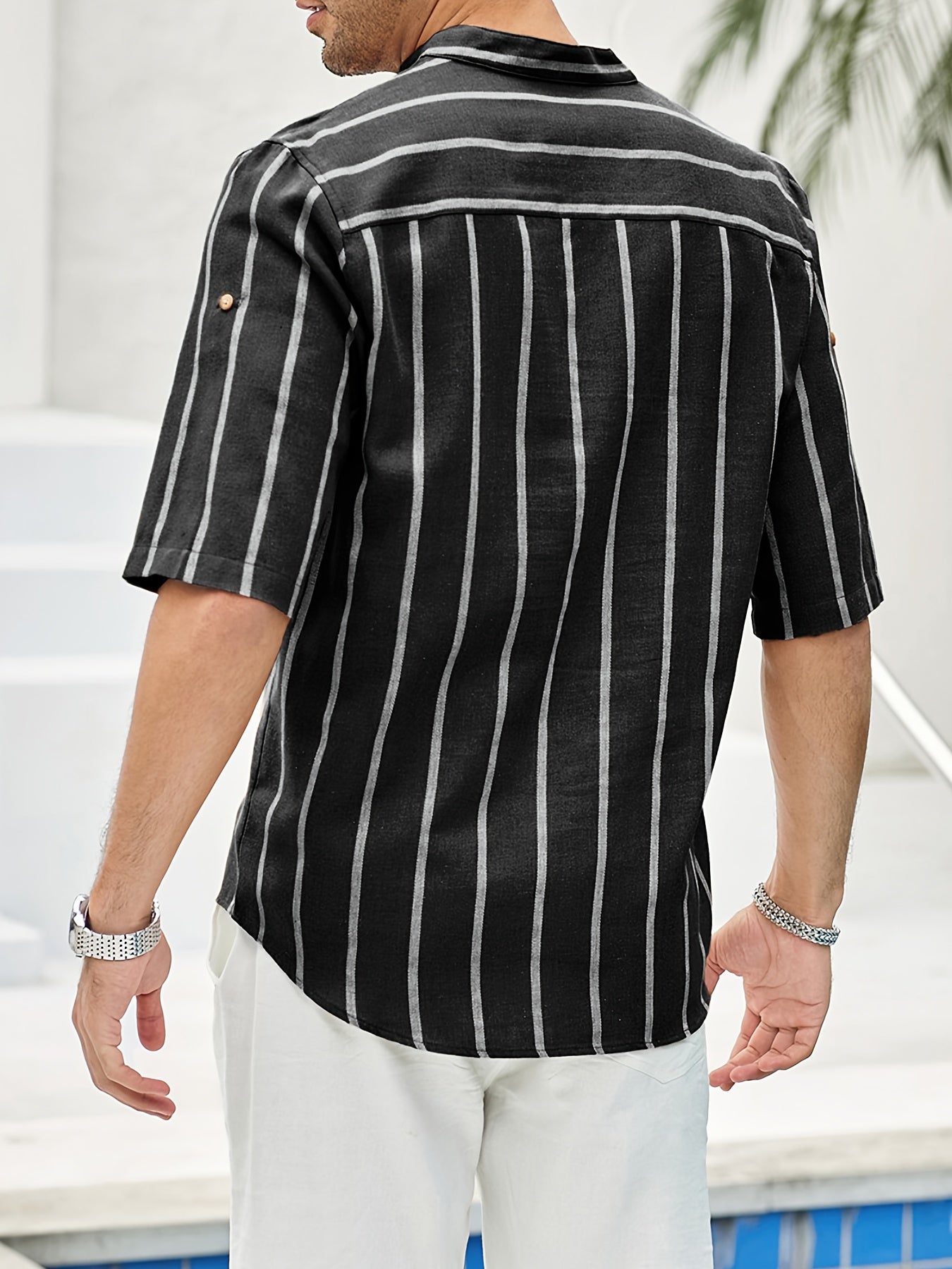 Samuel | Korte mouwen Henley zomerhemd met streepmotief