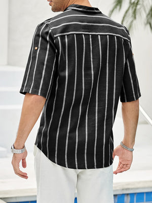 Samuel | Korte mouwen Henley zomerhemd met streepmotief