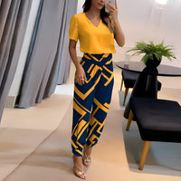 UrbanElegance dames set – blouse met pofmouwen & broek met elastische taille