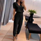 UrbanElegance dames set – blouse met pofmouwen & broek met elastische taille
