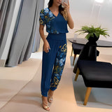 UrbanElegance dames set – blouse met pofmouwen & broek met elastische taille