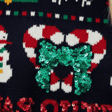 Dames Cropped Jacquard Gebreide Trui met Feestelijke Graphic