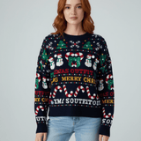 Dames Cropped Jacquard Gebreide Trui met Feestelijke Graphic