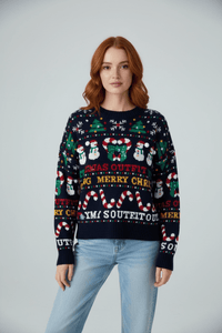 Dames Cropped Jacquard Gebreide Trui met Feestelijke Graphic