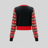 Dames Cropped Brei Trui met Grafische Voorkant en Patroon Mouwen