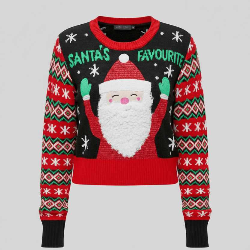 Dames Cropped Brei Trui met Grafische Voorkant en Patroon Mouwen