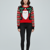 Dames Cropped Brei Trui met Grafische Voorkant en Patroon Mouwen