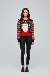 Dames Cropped Brei Trui met Grafische Voorkant en Patroon Mouwen