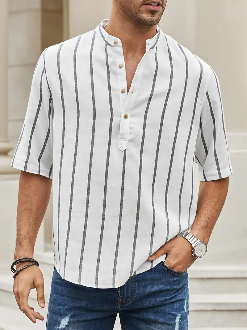 Samuel | Korte mouwen Henley zomerhemd met streepmotief
