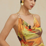 Mira | Asymmetrische Zijsplit Halter-Neck Mini-jurk met Kunstprint