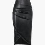 Edwina | Figurbetonende Kunstlederen Midirok met Asymmetrische Wickeloptiek