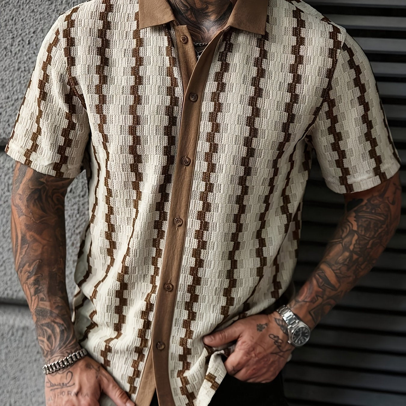 Heren Retro Overhemd Korte Mouw Print Casual