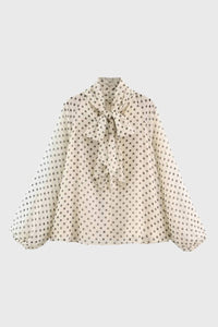 Elegante damesblouse met stippen en strik, lange mouwen