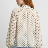 Elegante damesblouse met stippen en strik, lange mouwen