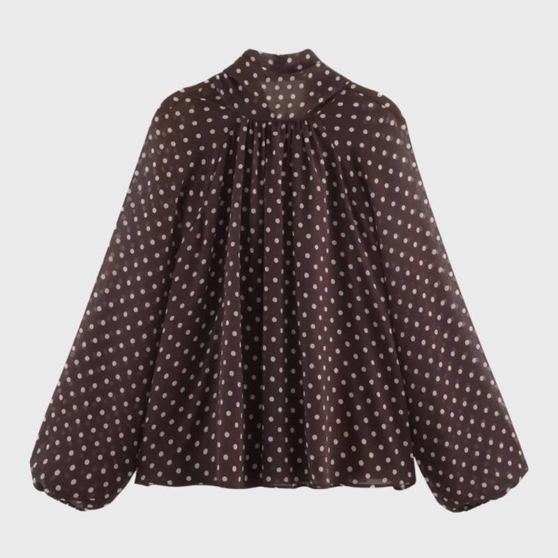 Elegante damesblouse met stippen en strik, lange mouwen