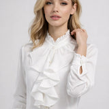 Mooie Elegante damesblouse met ruches en lange mouwen