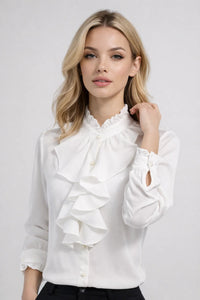 Mooie Elegante damesblouse met ruches en lange mouwen