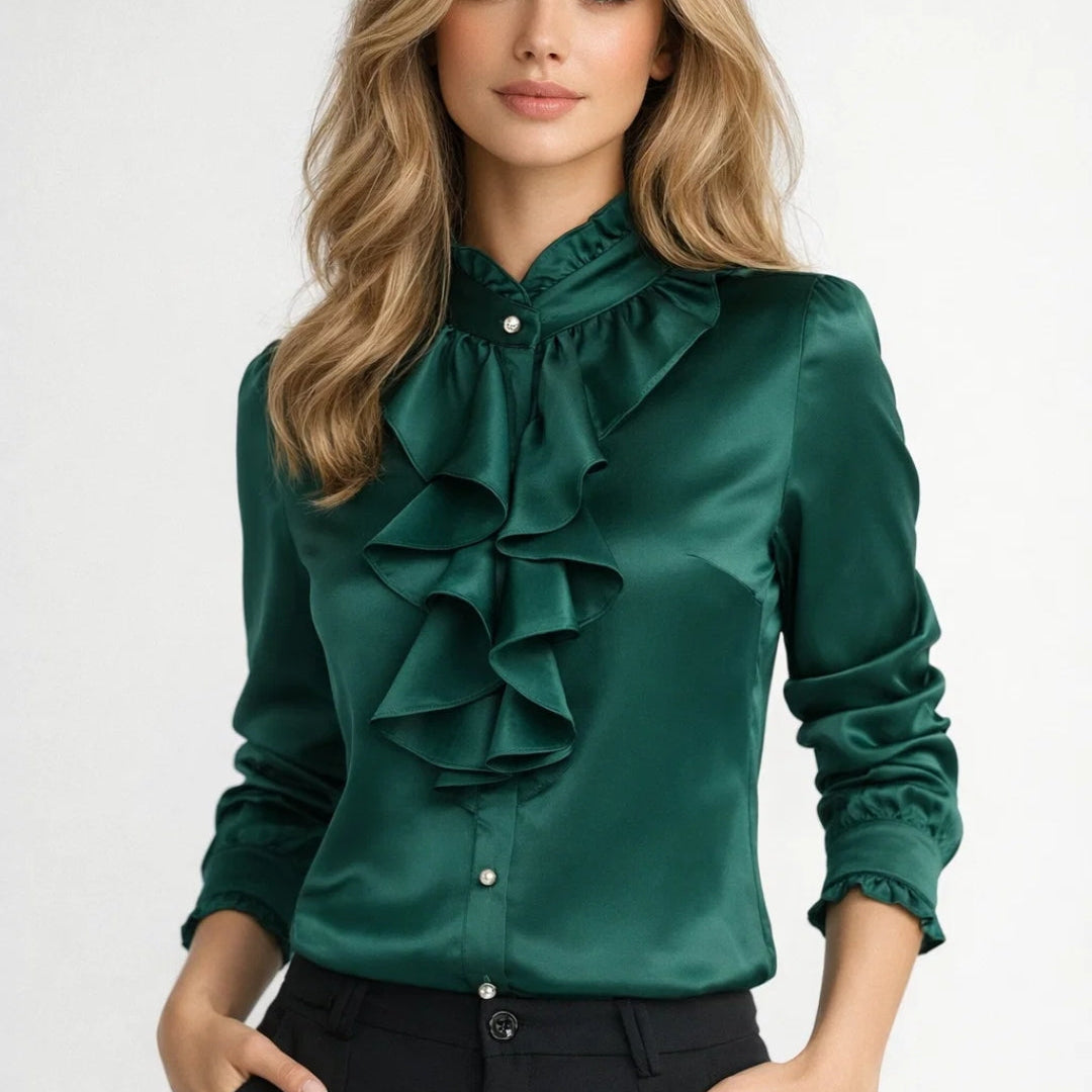 Mooie Elegante damesblouse met ruches en lange mouwen