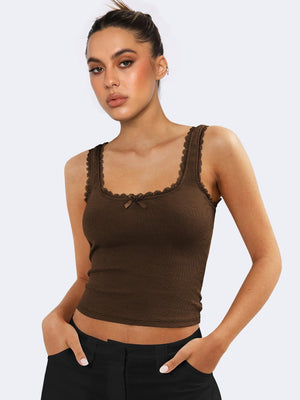 Lea | Romantisch Ribb Tanktop met Kantafwerking