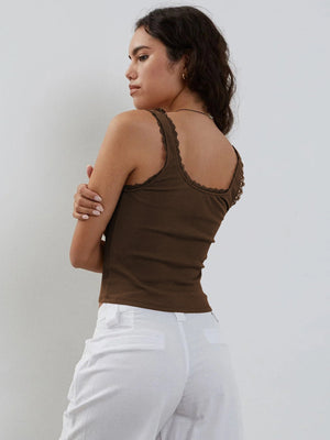 Lea | Romantisch Ribb Tanktop met Kantafwerking