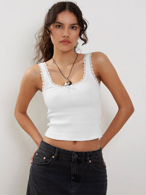 Lea | Romantisch Ribb Tanktop met Kantafwerking
