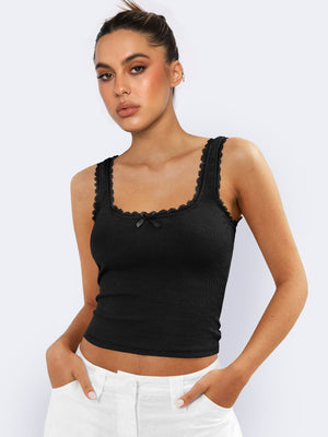 Lea | Romantisch Ribb Tanktop met Kantafwerking