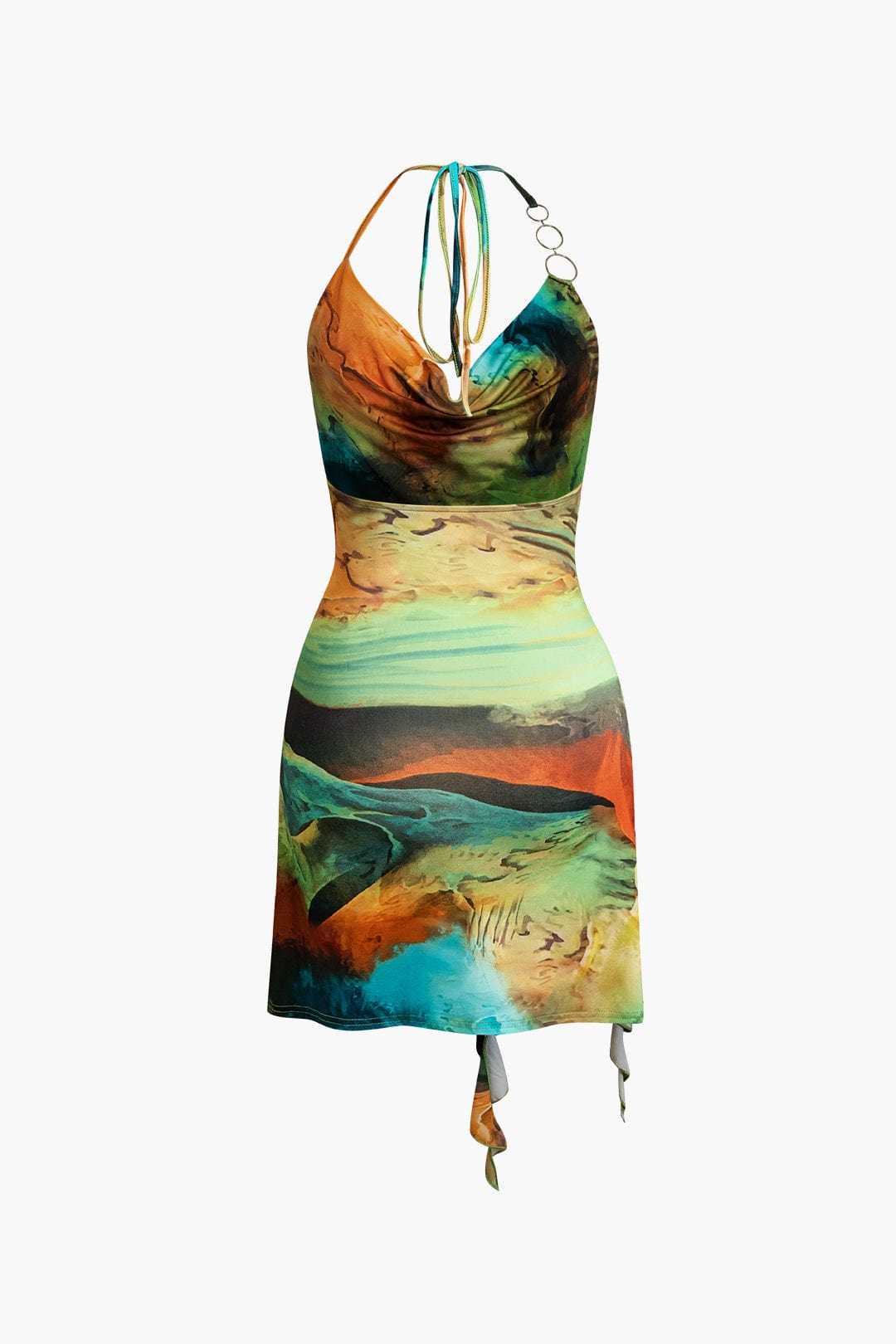 Mira | Asymmetrische Zijsplit Halter-Neck Mini-jurk met Kunstprint