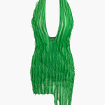 Zara | Asymmetrische Franje-Minikleed met Halter – Verleidelijk Boho-Chic voor speciale gelegenheden