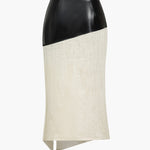 Danica | Elegante Midirok met asymmetrisch Kunstleer en Linnen-Design