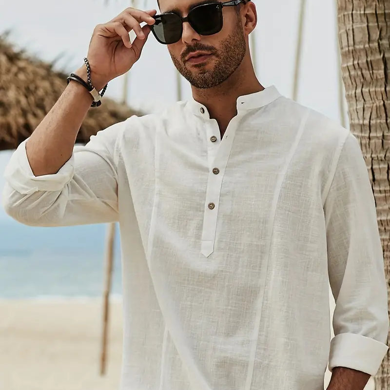 Asher | Lichte strandshirt met staande kraag & ontspannen elegantie