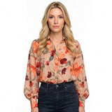Bloemenprint Blouse met Transparante Mouwen