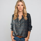 Casual Blouse met V Hals en Print en Lange Mouwen