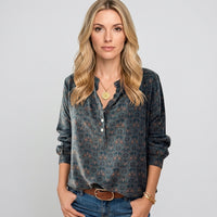 Casual Blouse met V Hals en Print en Lange Mouwen
