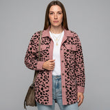 Luipaardprint Denim Jas met Knopen
