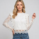 Elegante Kant Blouse met Lange Mouwen
