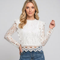 Elegante Kant Blouse met Lange Mouwen