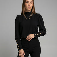 Elegante Top met Gouden Knopen en Lange Mouwen