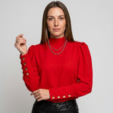 Elegante Top met Gouden Knopen en Lange Mouwen